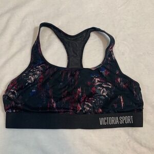 Victoria Sport Black Multi Color Abstract Print Racerback Sports Bra Large‎